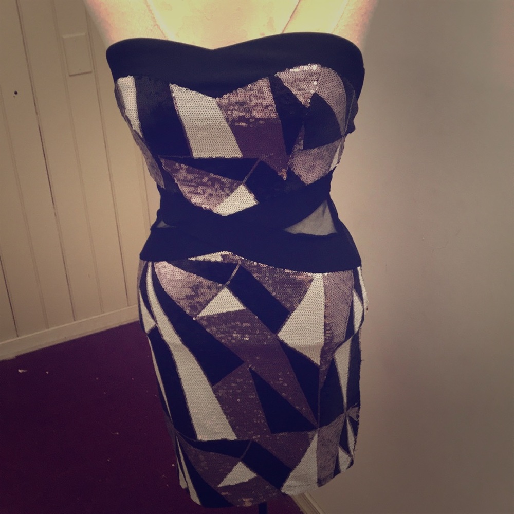 Silver black sequin body con dress sexy NEW wow